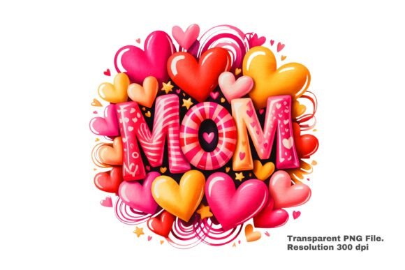 Download Colorful MOM Hearts Design PNG - Mom Collection